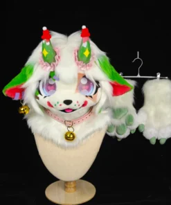 White Green Festive-themed Mini Partial Fursuit